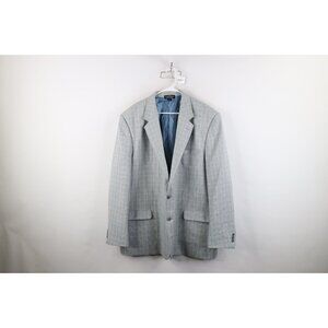 Vintage 90s Streetwear Mens 50L Houndstooth Plaid Knit Suit Coat Blazer Jacket
